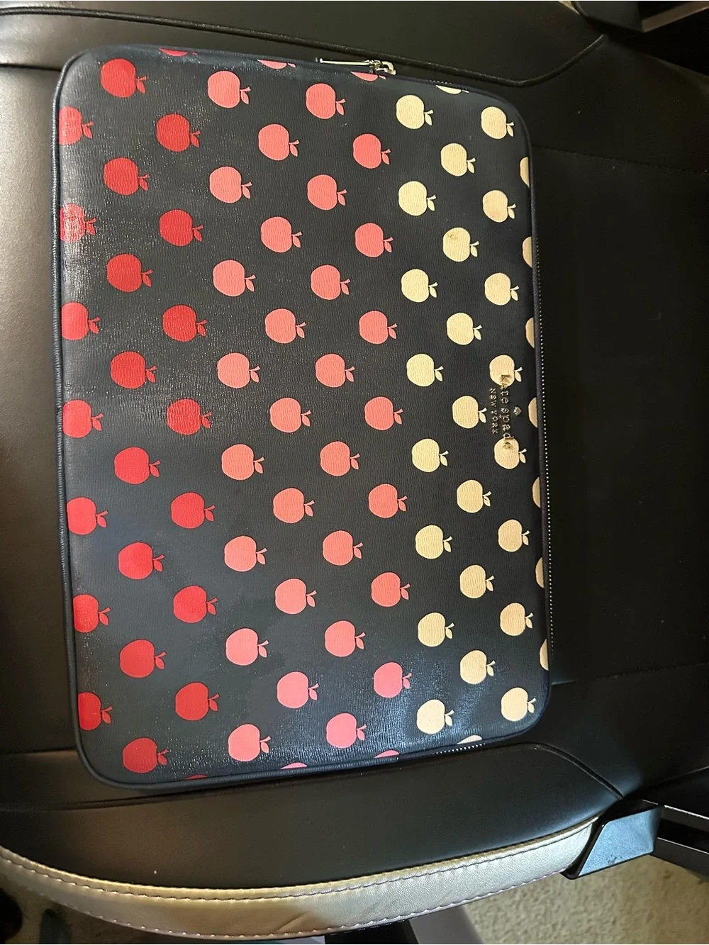 kate spade Navy Laptop Sleeve with Cream Apple Print